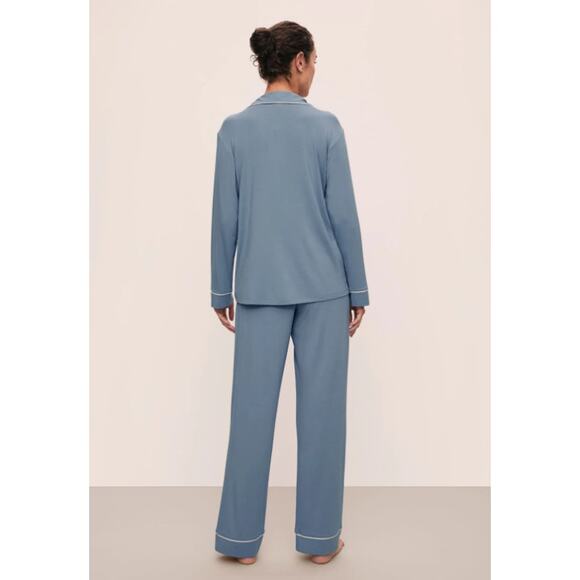 EBERJEY Gisele Long PJ Set Medium Blue White TENCEL Modal Stretch NWT - Picture 3 of 12